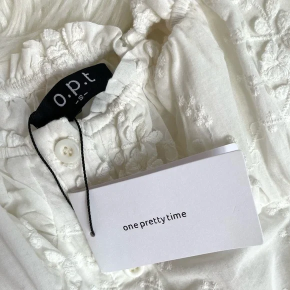 NWT O.P.T. White Ethereal Floral Embroidered Cap Sleeve Mini Dress - Picture 11 of 16